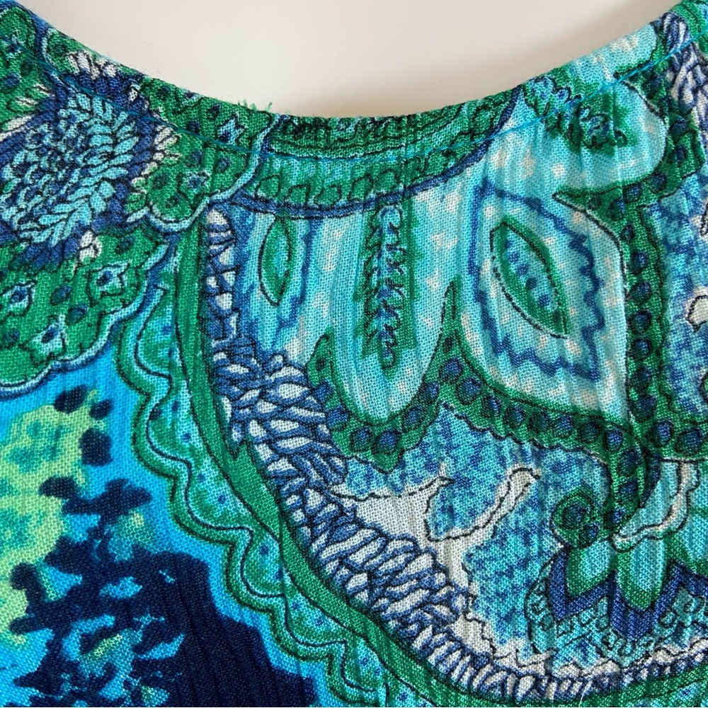 NWT New Roaman's Paisley Maxi Dress Gauze Crinkle Volup 2X Blue Green 26/28 - Picture 5 of 10